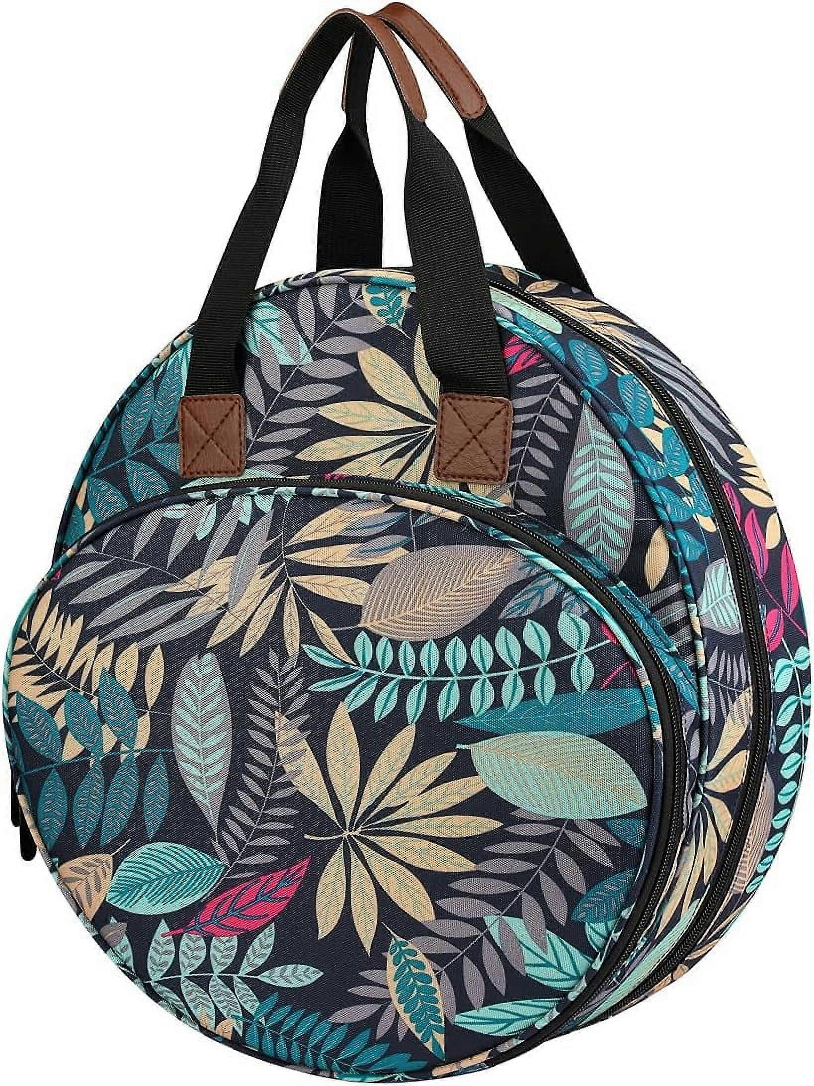Shinyzone Cross Stitch Storage Bag with Zipper Pockets, Leaf Print Tote for Embroidery Hoops, Charts, Threads Organiser