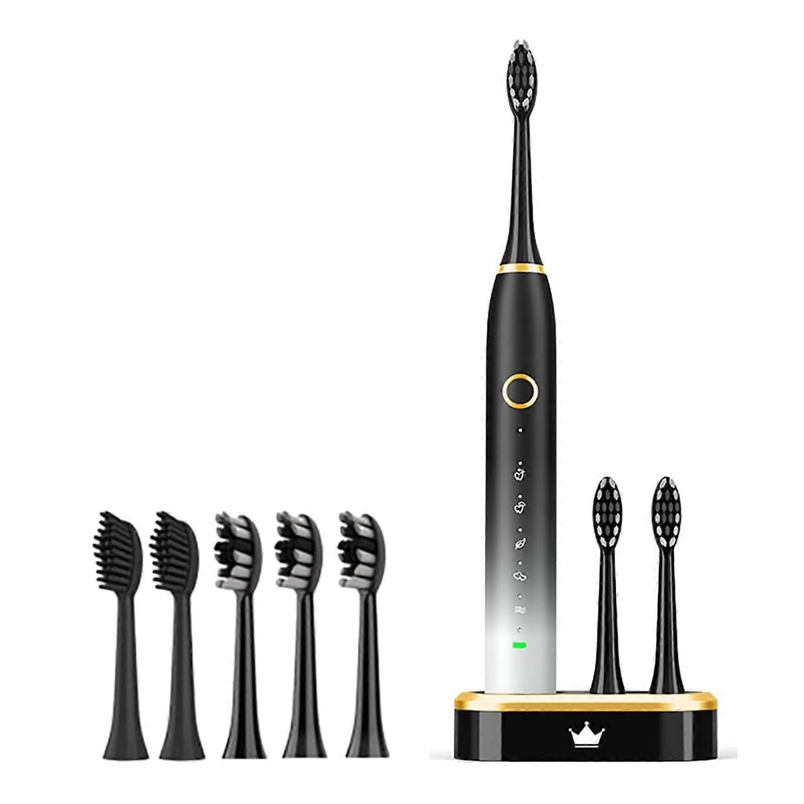 Electric Toothbrush 42000 VPM Ultrasonic, Rechargeable With 5 Replacement Heads And 5 Cleaning Modes For Adults, Black