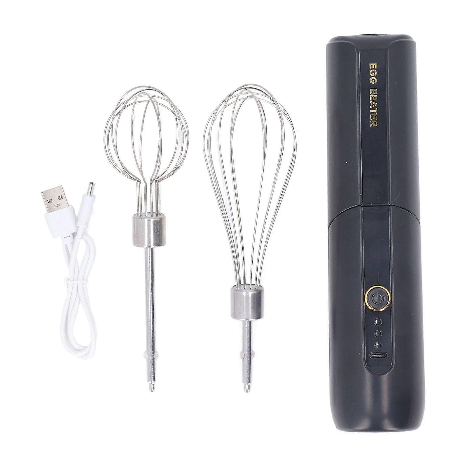 Electric Hand Mixer Foldable 3 Gear High Speed Cordless Portable Egg Whisk with 2 Heads Black