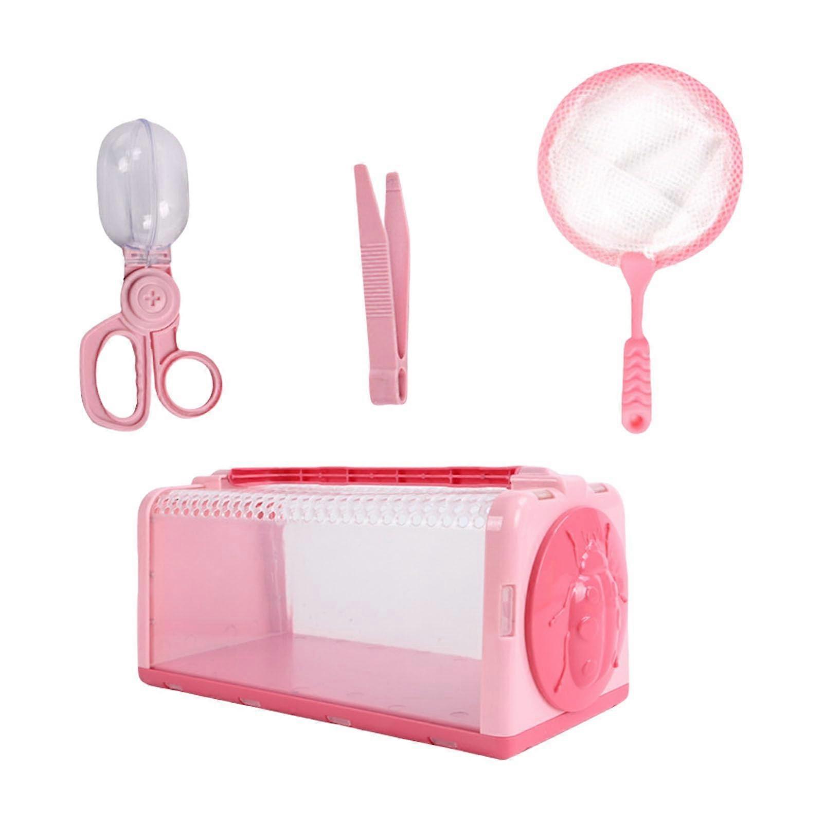 Insecta Container Box For Kids Plastic Observation Set With Tweezers Net Outdoor Bug Collector Cage Compact Size