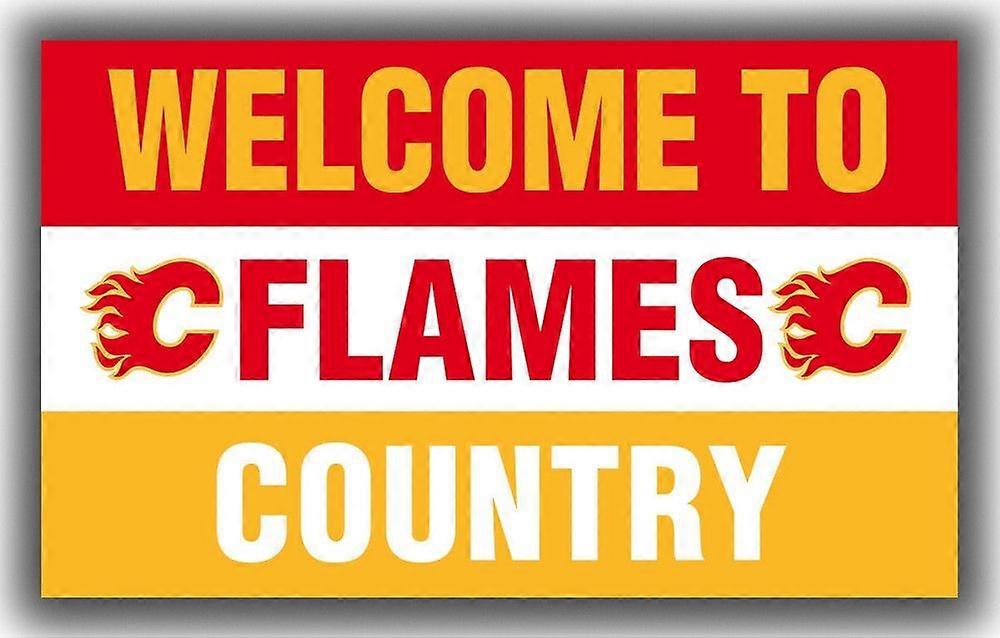 Calgaryn jääkiekkojoukkueen ikimuistoinen lippu Flames toivottaa tervetulleeksi parhaan bannerin