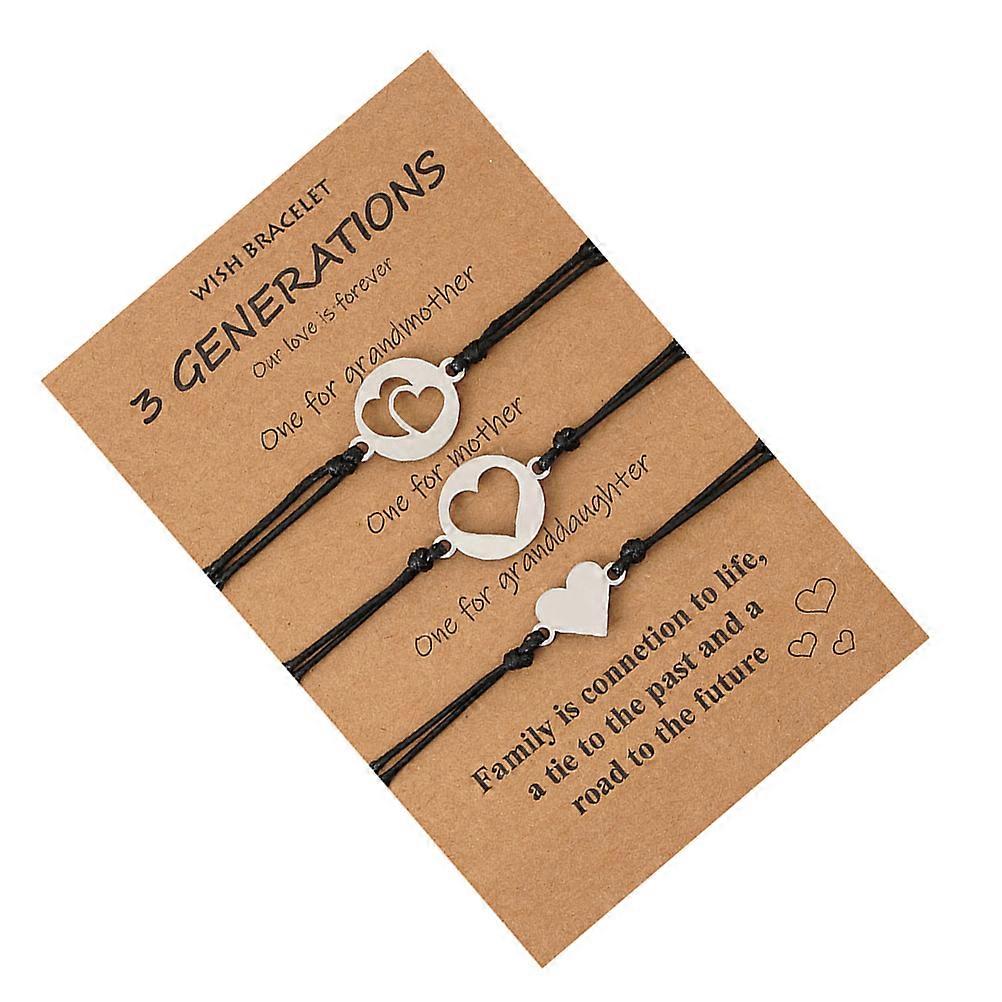 Heart Matching Bracelet Mother Kids Adjustable Woven String 2Sets