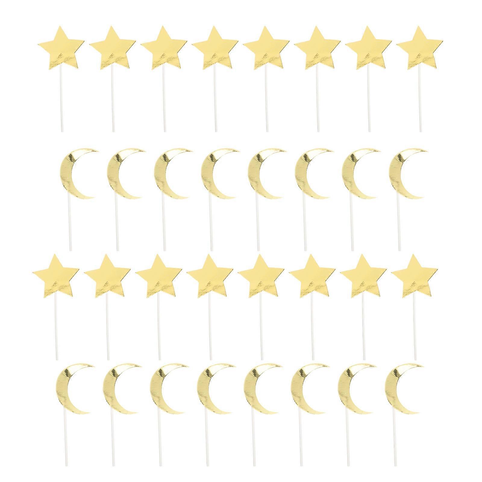 Golden Cake Insert Cards for Eid Mubarak Dessert Decoration 60Pcs