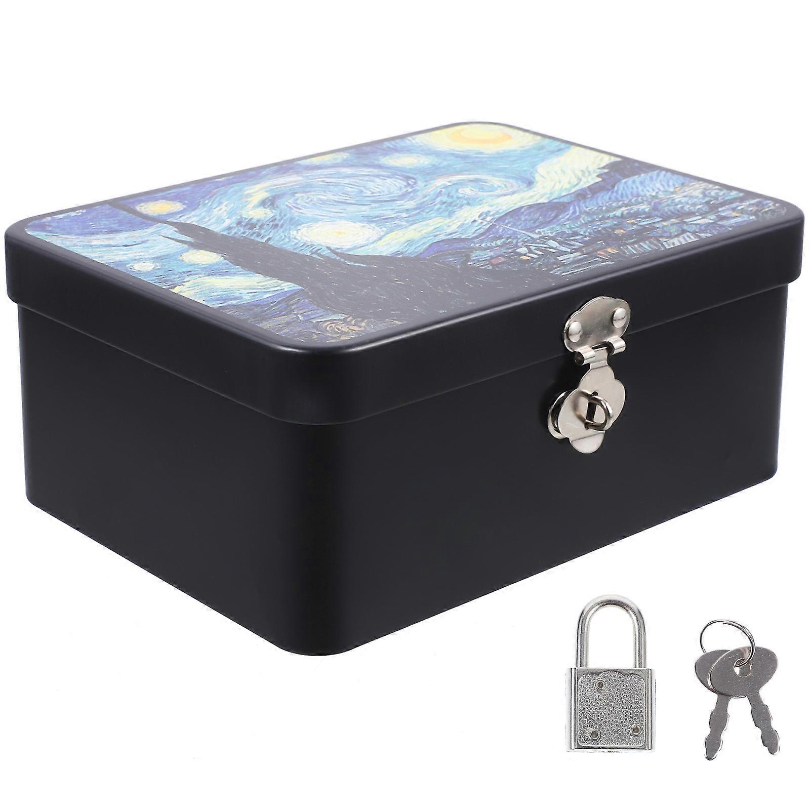 4Pcs Tinplate Keepsake Box with Lock for Secure Storage Use