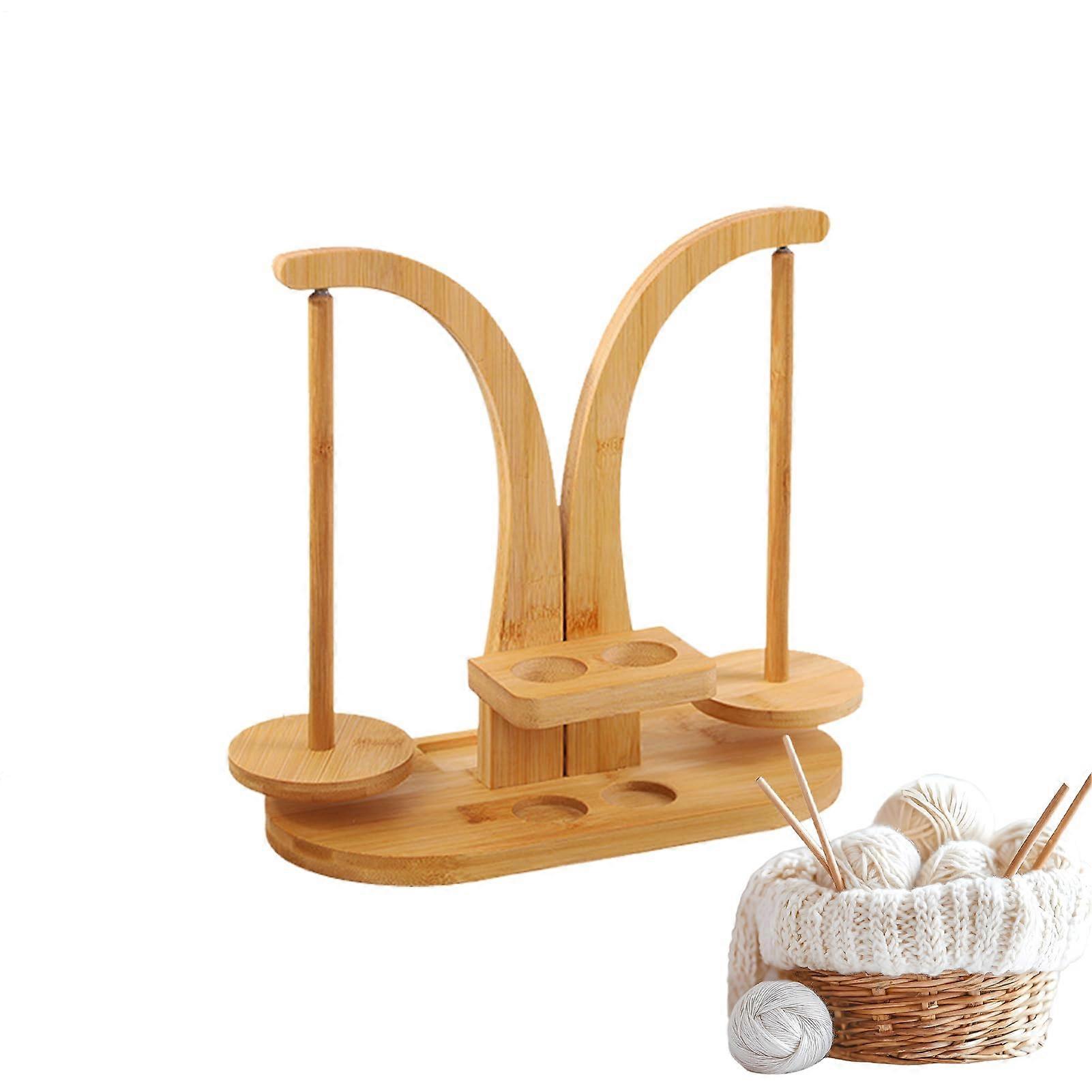 Wool Winder Magnetic Yarn Bobbin Double Spindle Crochet Tool For DIY Home Crafts Wood Colour