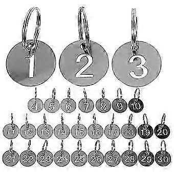 30Pcs Number ID Tags Key Chain StainlSteel Numbered 1-30 Tags Round Shaped Numbered Tags