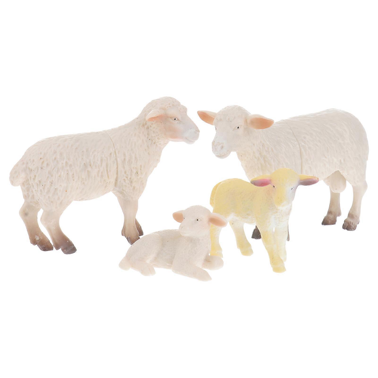 Simulation Animals Toy Sheep Family Model for Kids Play Set of 8 Pieces