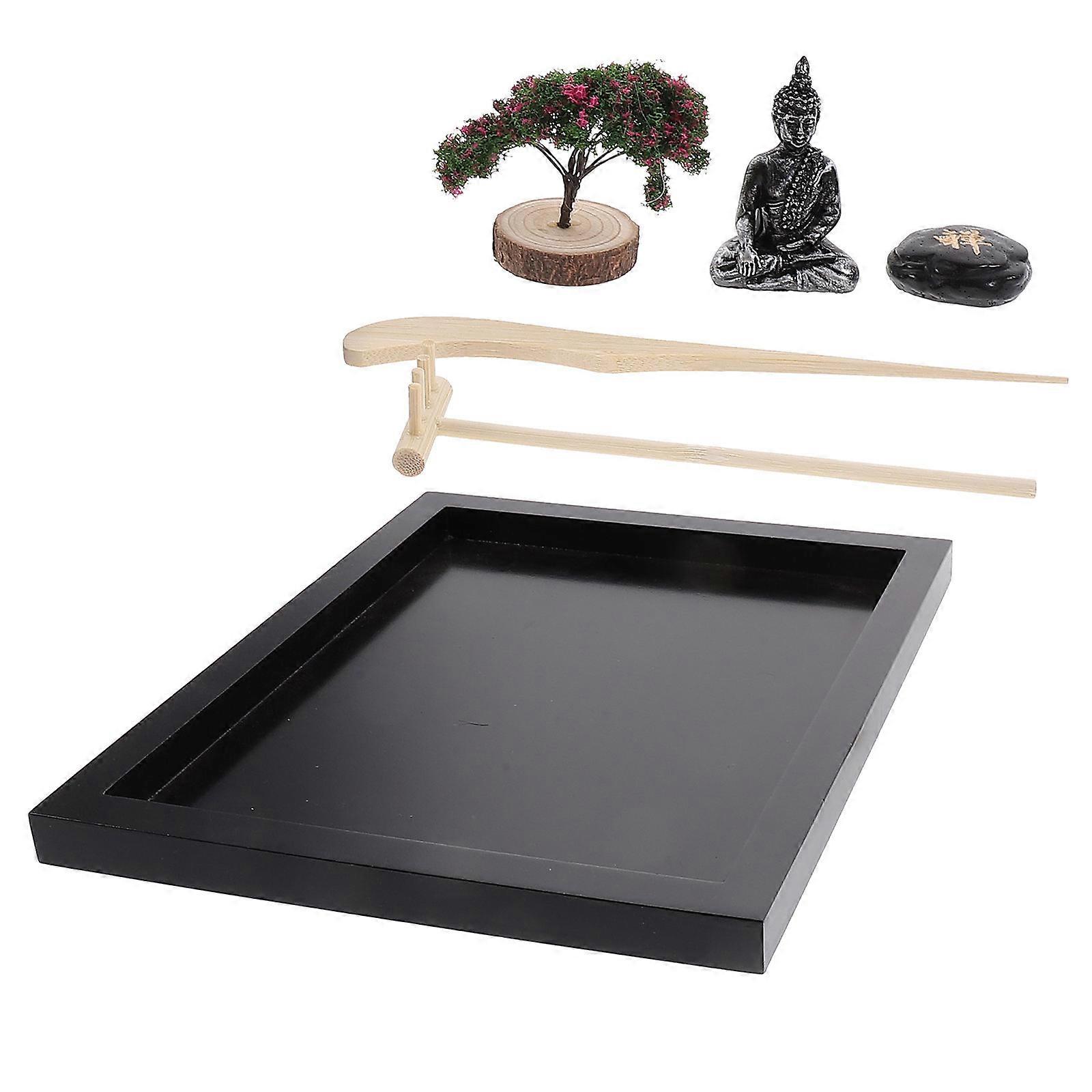 Buddha Statue Zen Garden Sand Art Tray Rectangular Shape For Indoor Daily Relaxation 2 Sets In Style For General Consumers