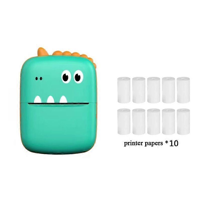 Little Dinosaur Mini Portable Printer Green + 10 Rolls of Printing Paper