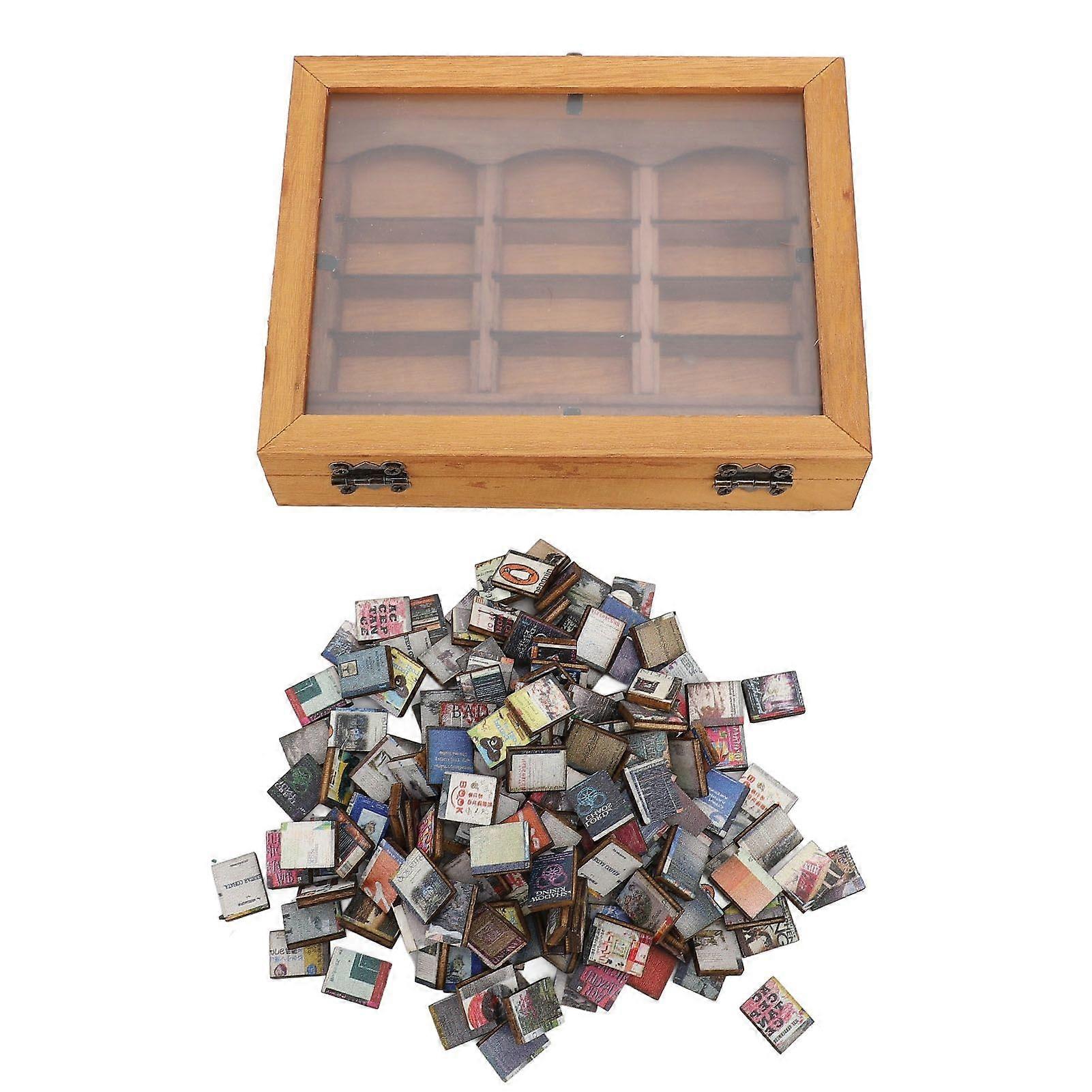 Miniature Book Boxes Display Case Cabinet Anxiety Relief Books Shaking Bookshelf Toy for Living Room Desk Ornament Bookshelf + Mini Books