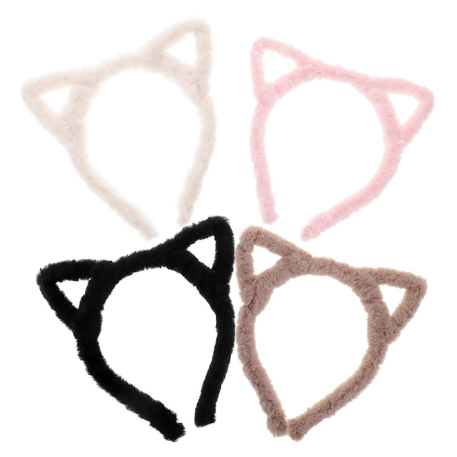 12Pcs Plush Cat Ear Headband for Face Washing Assorted Color