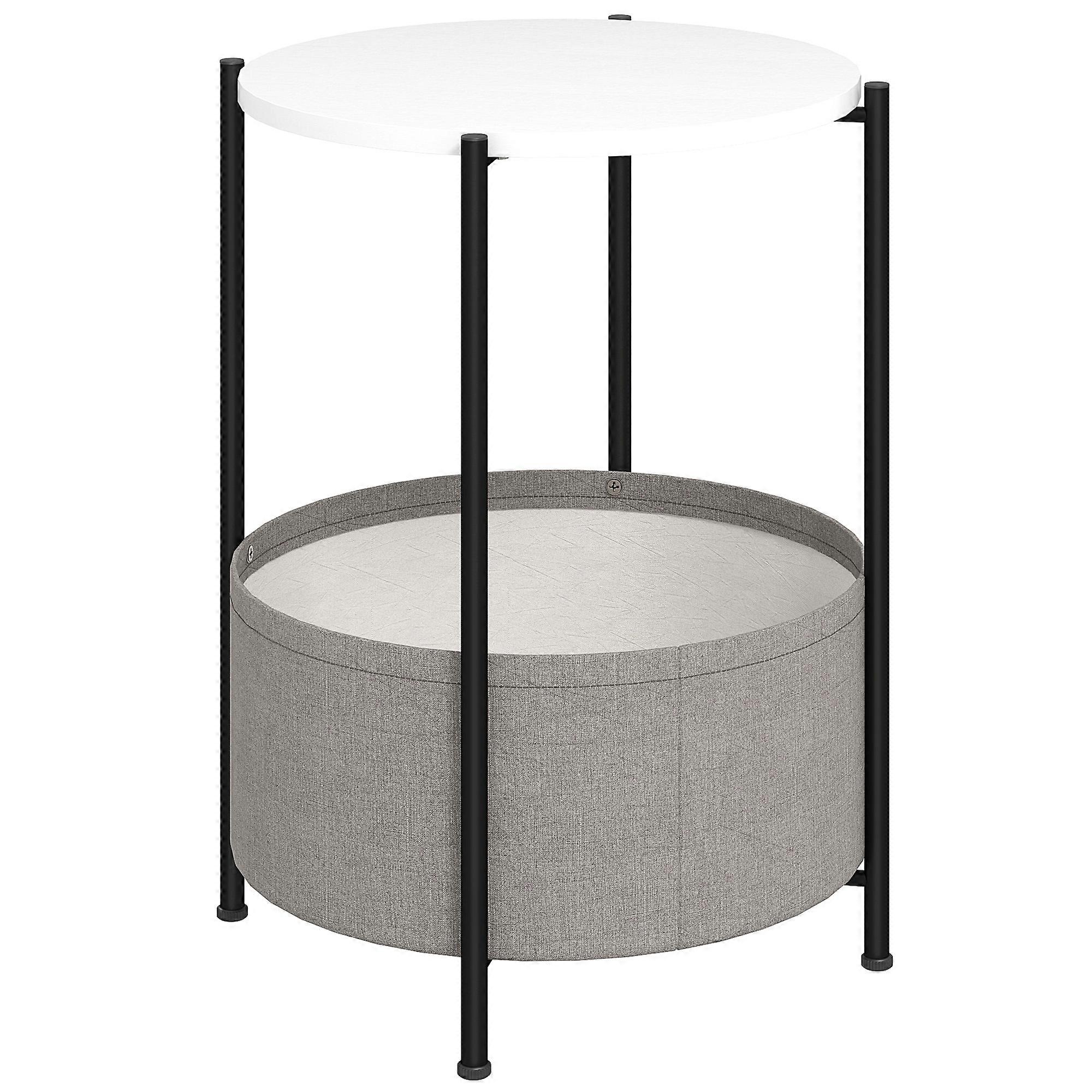 Gray White Round Accent Table Storage Basket Steel Frame