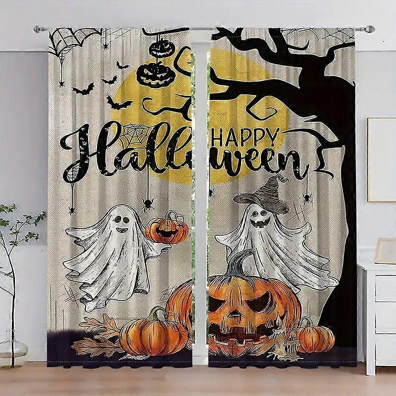 Halloween ghost pumpkin spider web pattern printed curtains, window decorations, home decorations, room decorations