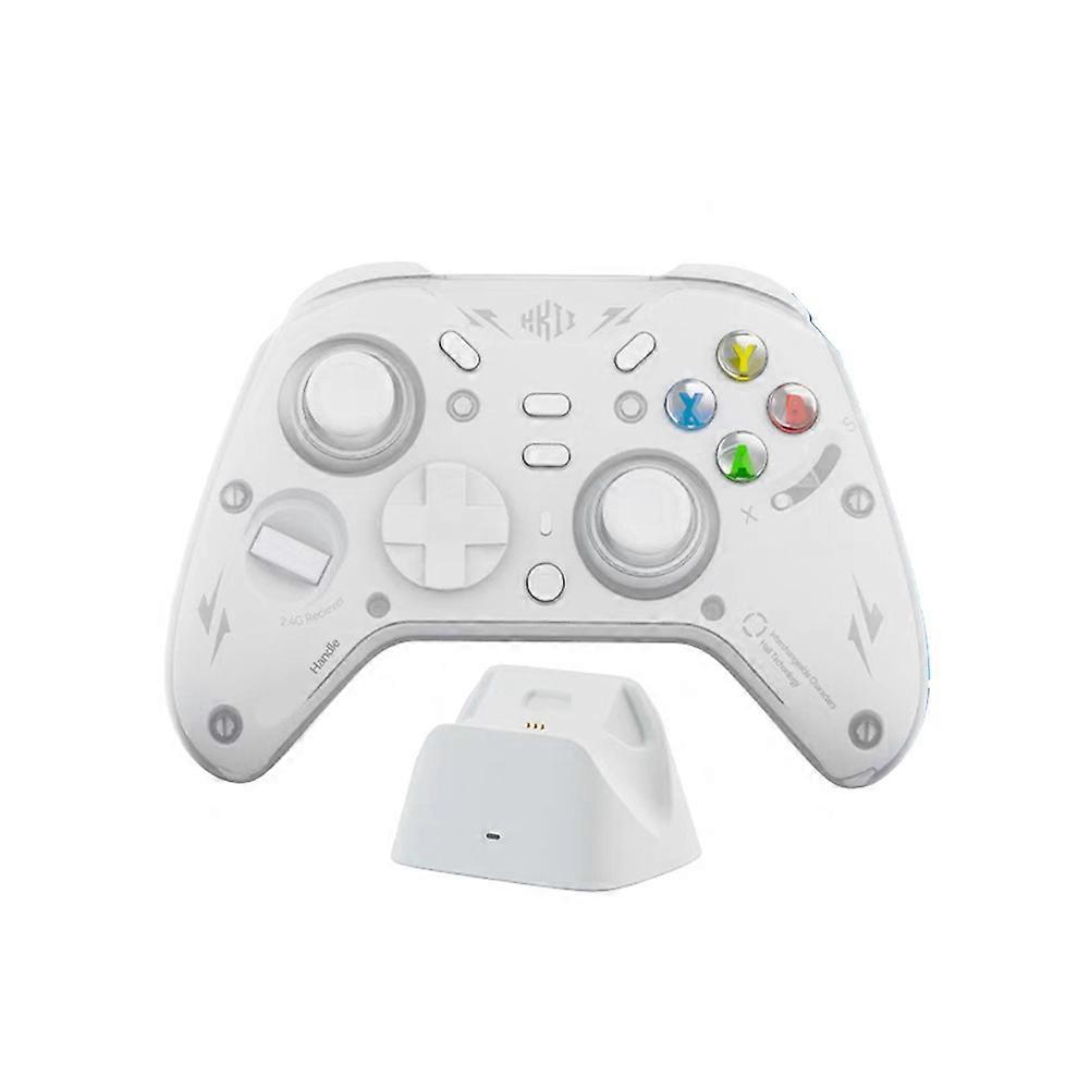 Wireless Bluetooth Game Controllers Tri Mode Gamepad Hall-Effect Linear Joystick 1000Hz Gamepads with Base White