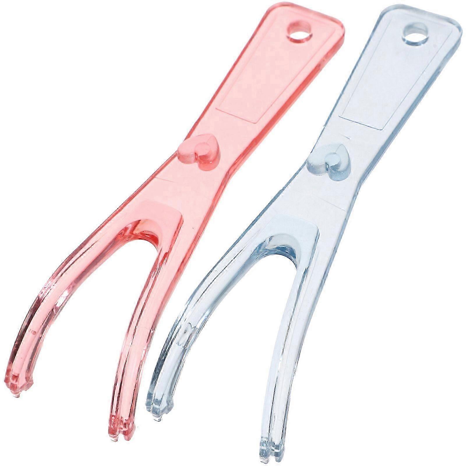 2pcs Dental Floss Holders Dental Flosser Built-In Spool Flat Wire Dental Floss Replacement Racks (Pink + Blue)