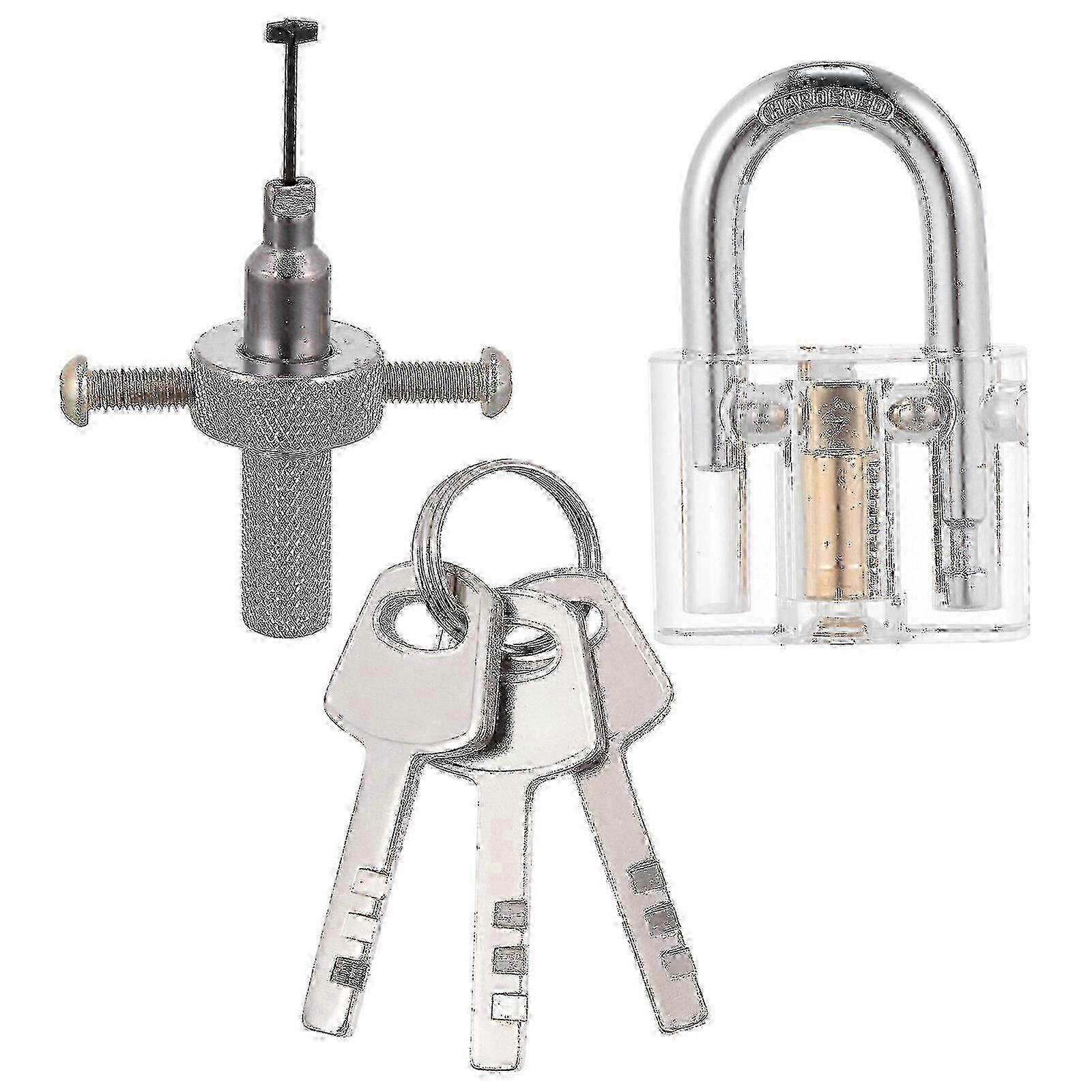 1 Set Transparent Blades Padlock With Disc Detainer Lock Pick Tools With 3 Keys