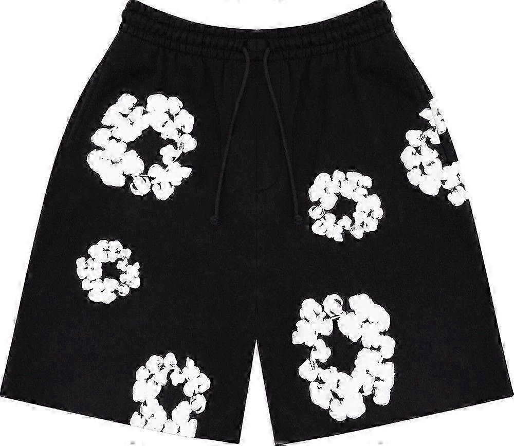 Elastic waist shorts for men in black with flower print