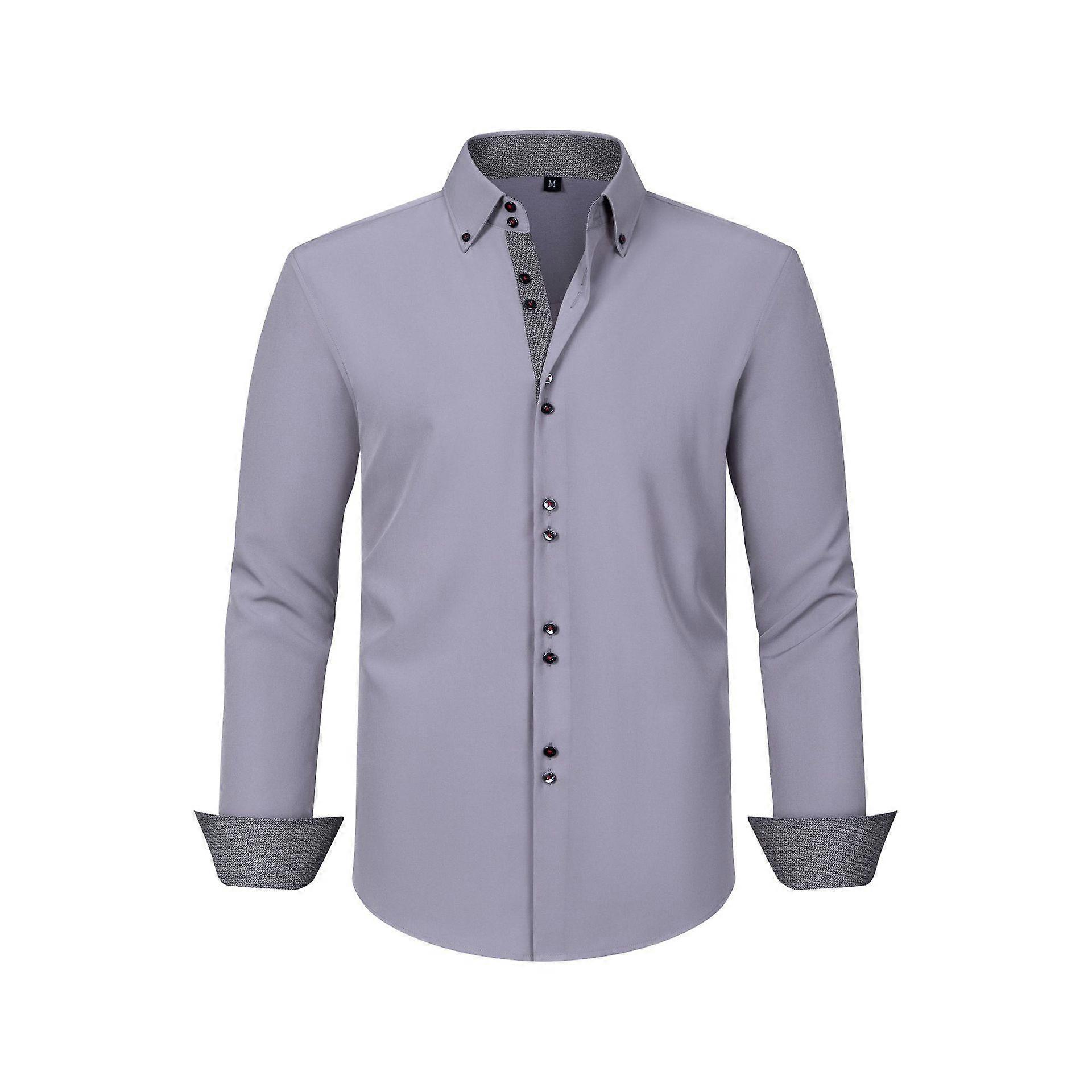 Four-sided Stretch Men's Shirt Polka Dot Color Block Design Double-breasted Color Blocking Shirt