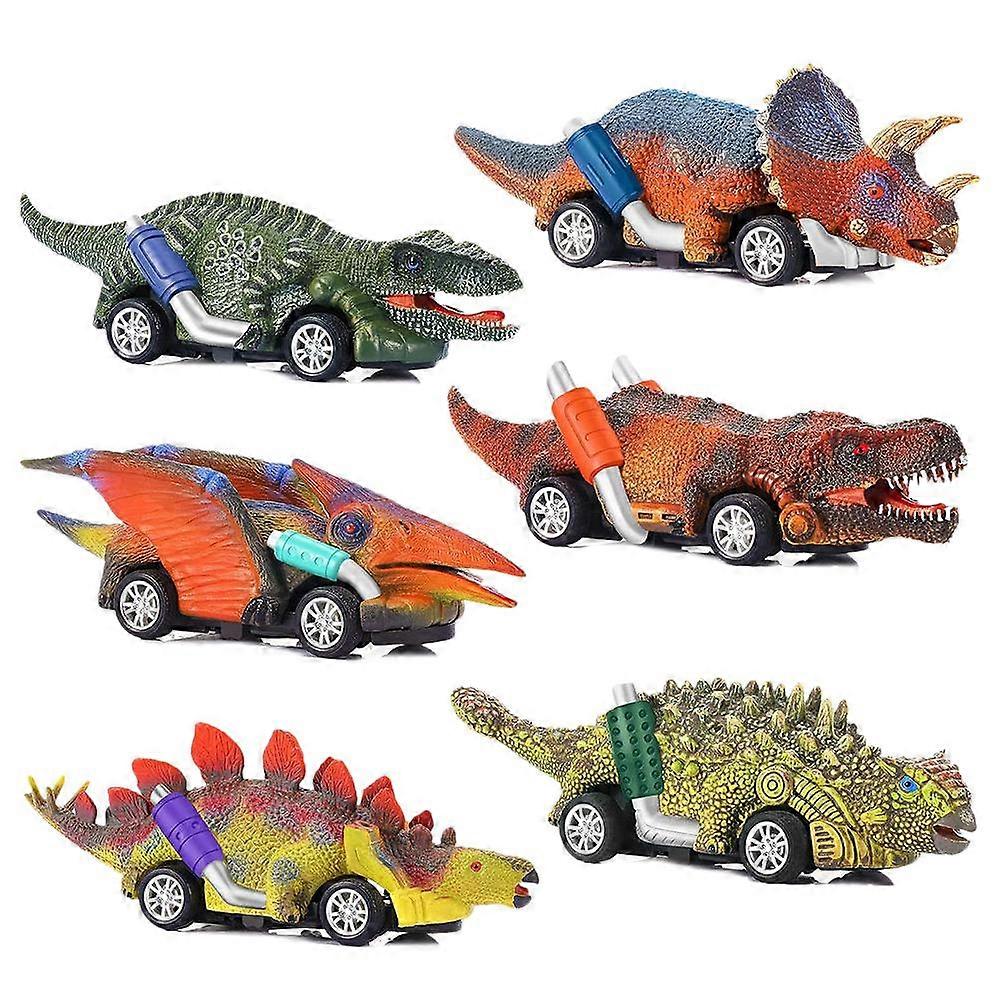 6pcs/set Children Simulation Dinosaur Toy Pull Back Car Tyrannosaurus Model Toy Racing Vehicles