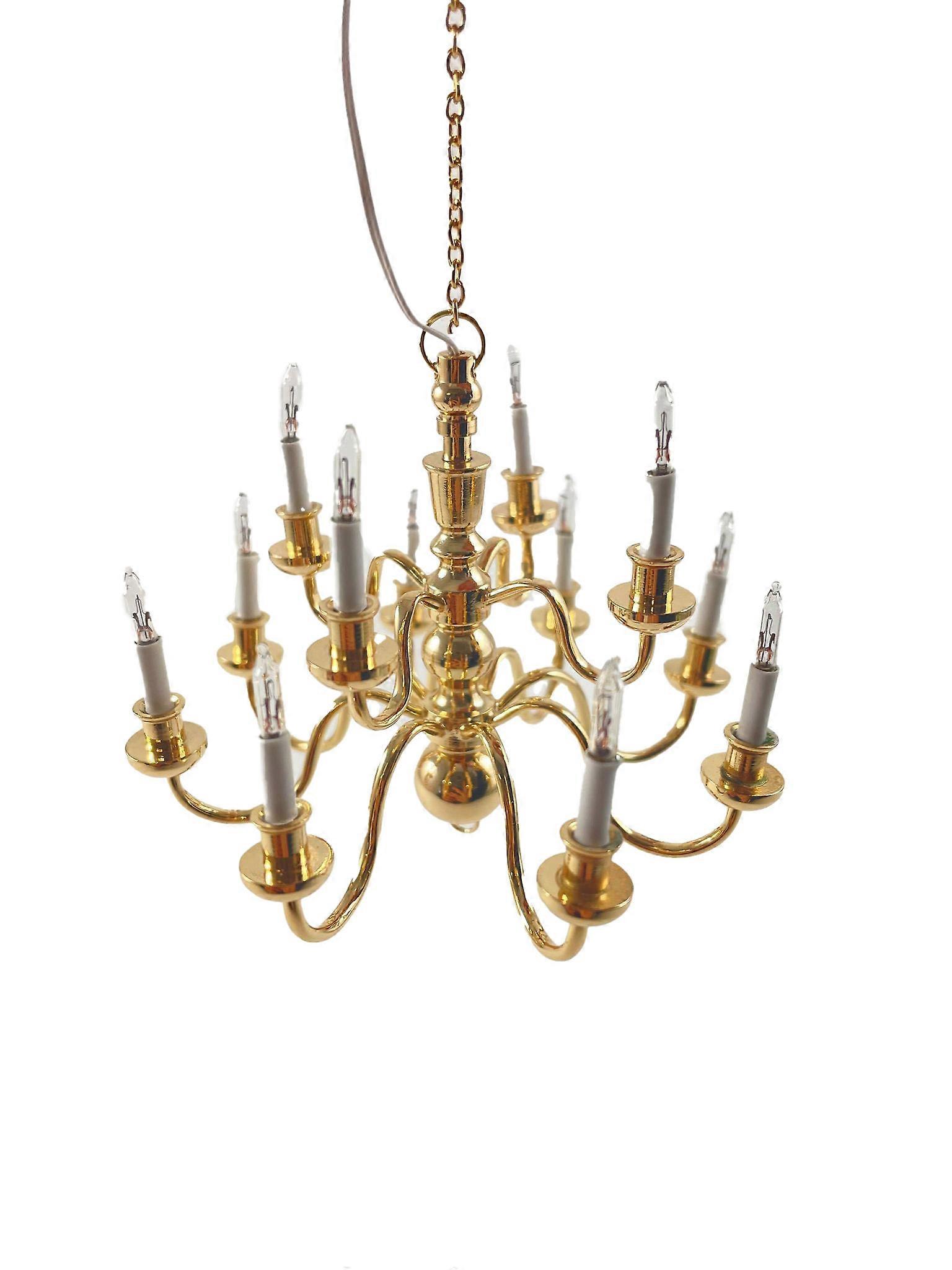 dukkene huset elite 12 arm messing lysekrone lysekroner lyspærer miniatyr 