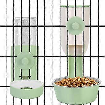 Hanging Rabbit Automatic Food Feeder with 30oz Bowl and 500ml Water Dispenser Bunny Gravity Feeding Station Waterer Set Hanging Self-Dispensing Feeder