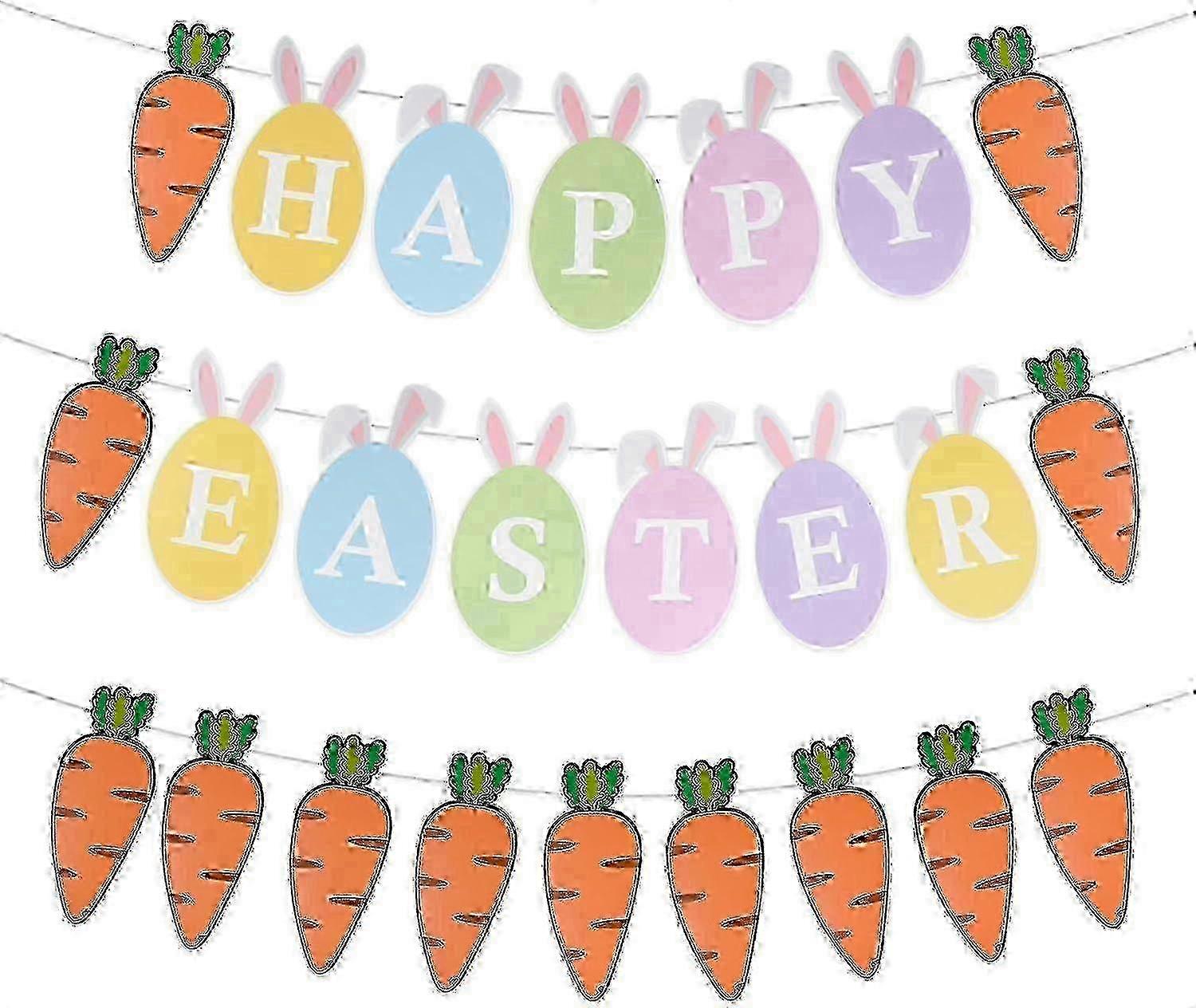 Easter Bunting, Easter Decorations, 2 PCs Easter Banner, Paper Easter Hanging with"Happy Easter" Decorations w