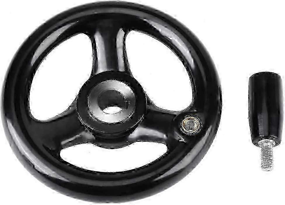 Hand Wheel-3 Spoke Black Round Handle Plastic with Rotating Handle for 12*100mm Lathe Milling Machine