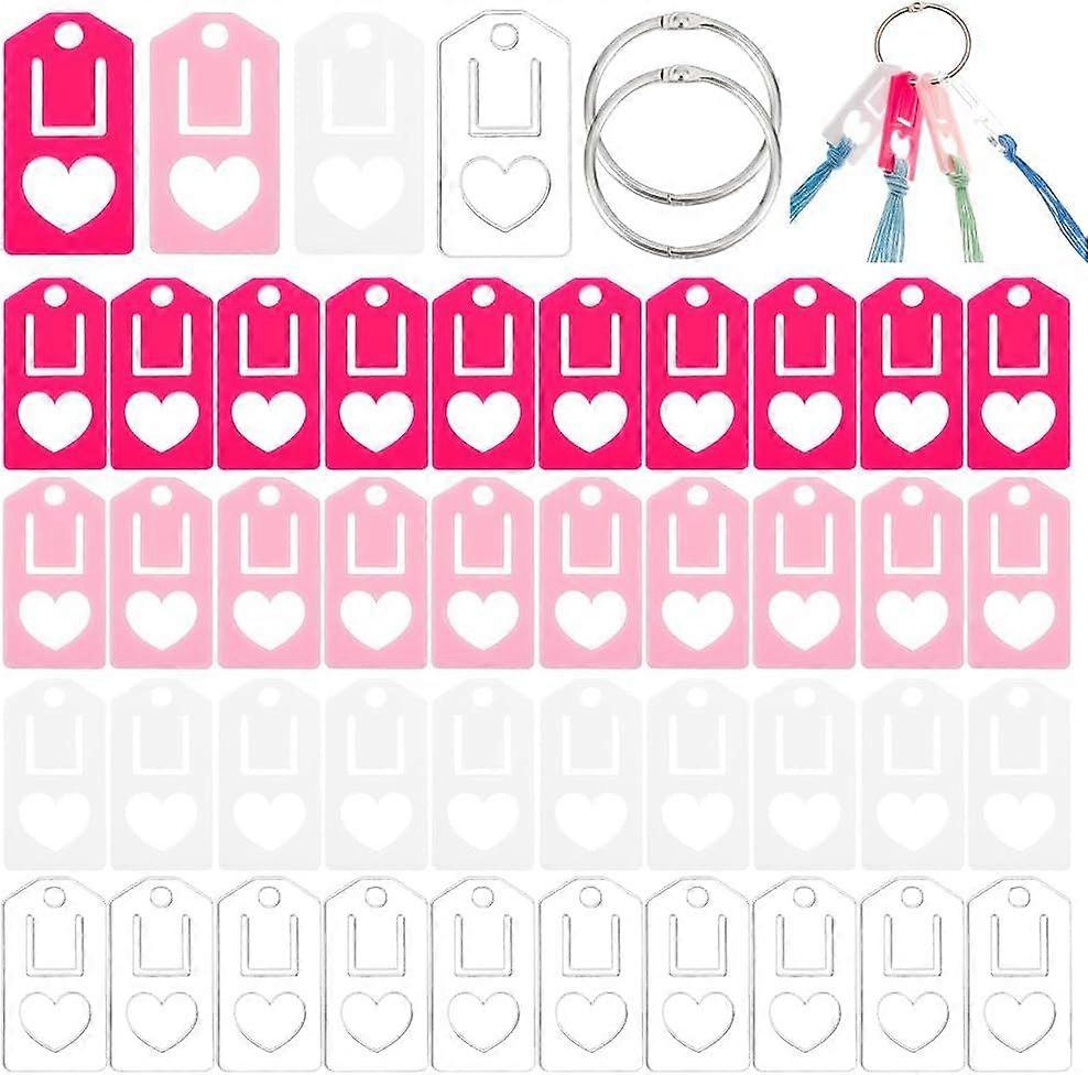 36Pcs 4 Style Acrylic Floss Drops 1.8x0.9x0.1inch Shield Shape Thread Winding Boards Floss Chips with 2Pcs Iron Hinged Rings for Embroidery Floss Orga