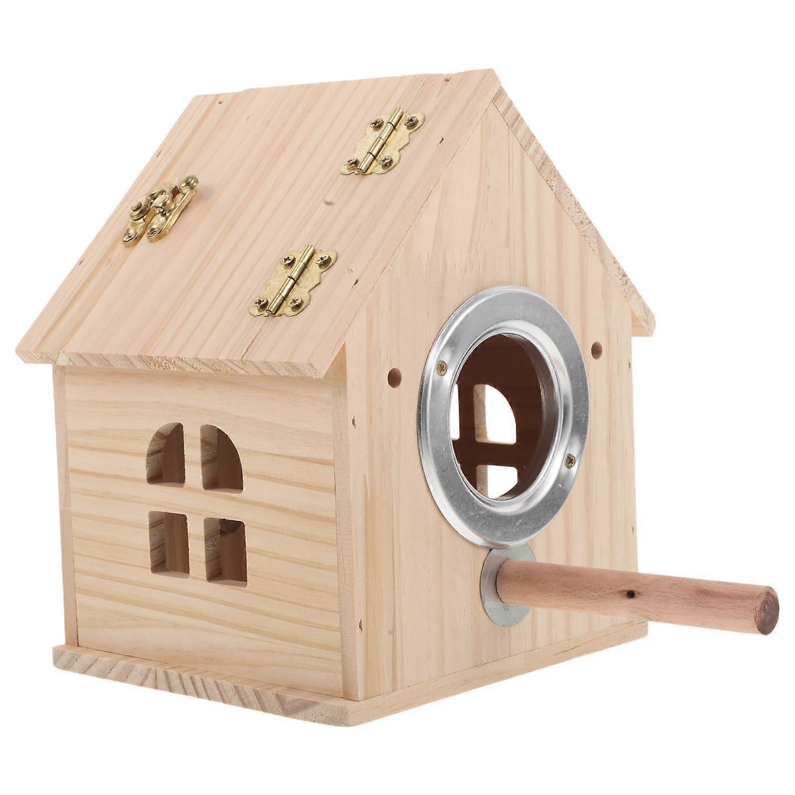 Bird Nest Breeding Box with Perch Wooden Mating House for Parakeet Lovebirds Finch Sparrow
