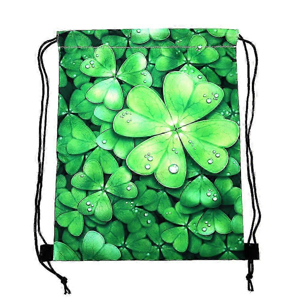 Four Leaf Clover Printed Storage Bag Polyester Bundle Bag Saint Patrick's Day Drawstring Bag