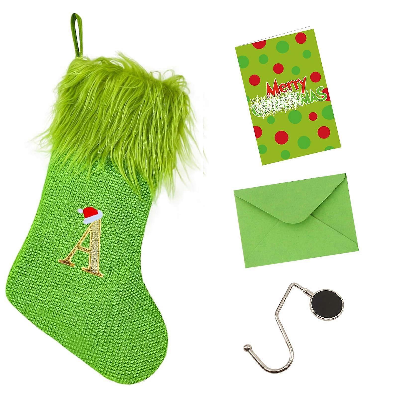 Christmas Stockings with Initials, Large 19' Knitted Monogram Xmas Stocking with Letter Embroidery and Fireplace Hanging Decorations