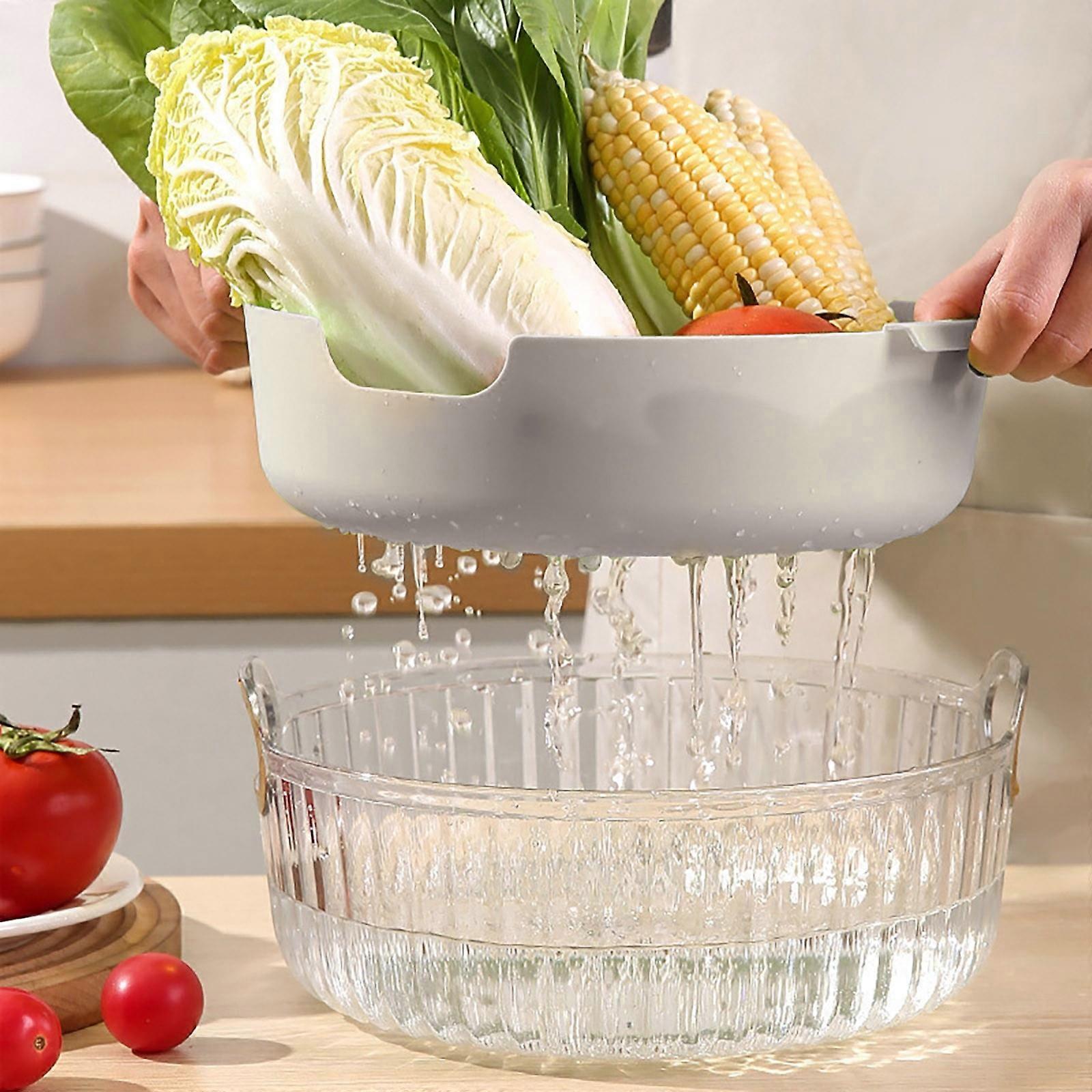 Double Layer Drain Basket, 3.9*9.4 Inch, Fruit Vegetable Washing Bowl, Rotatable Drainer/Strainer for Kitchen Sink, Multi-Function