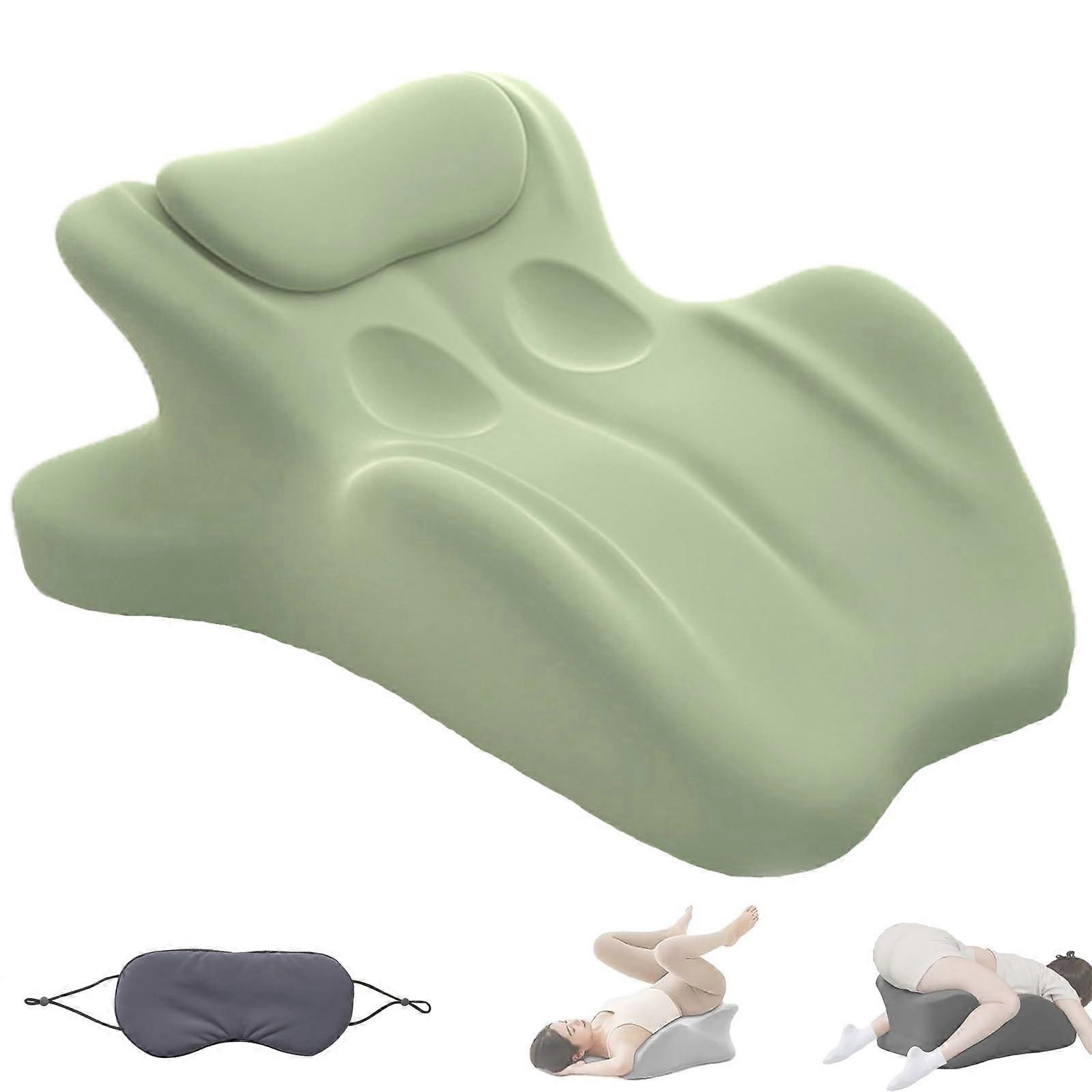 27° Memory Foam Wedge Pillow with Ergonomic Spine Alignment Support and Washable Cover (Green)