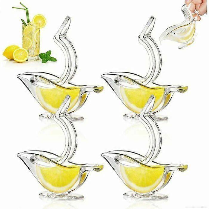 New Acrylic Manual Lemon Slice Squeezer, Portable Transparent Fruit Juicer, Elegance Bird Shape, Hand Juicer for Orange Lemon Lime Pomegranate (4Pcs) 