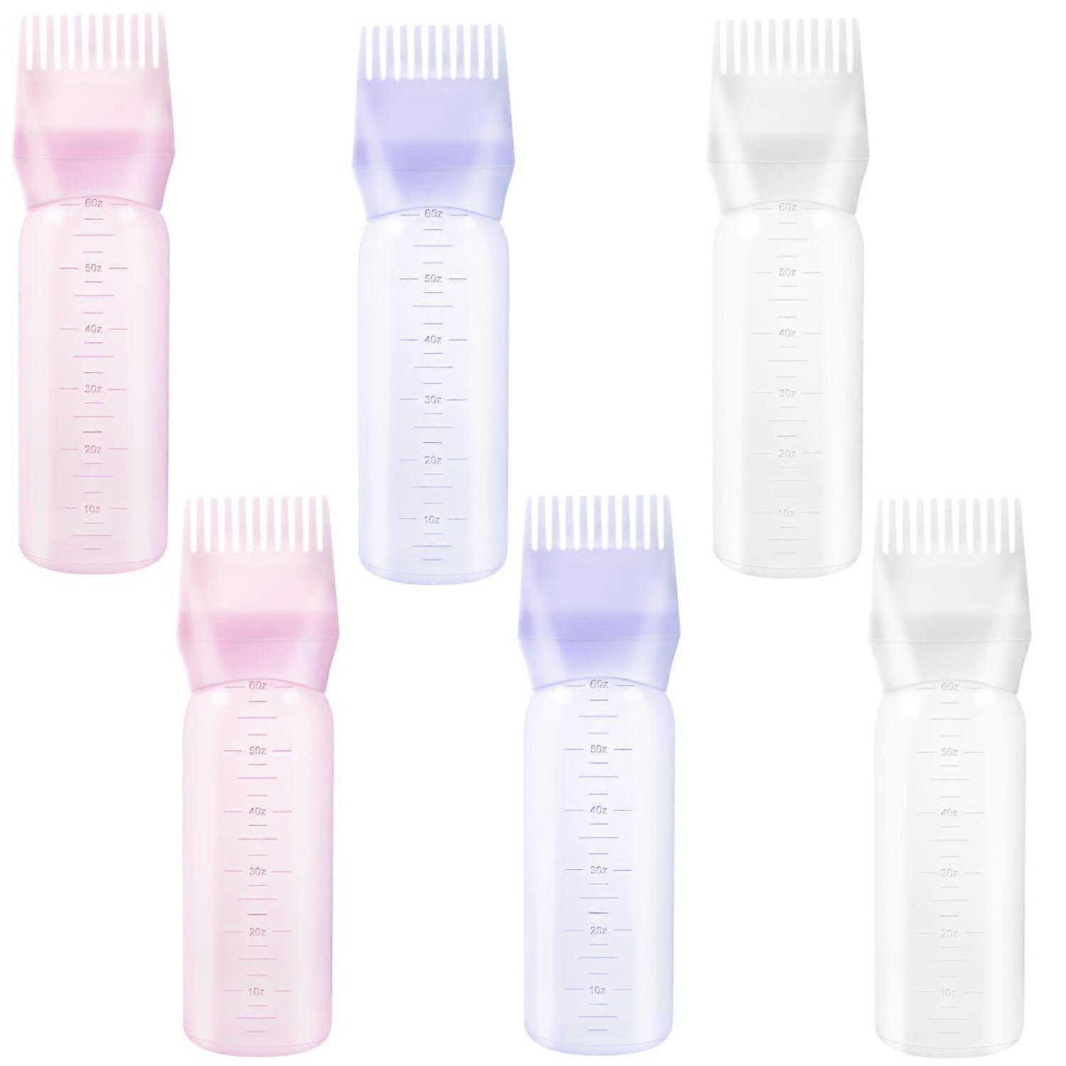 6PCS Hair Dye Applicator Bottle with Comb, 6oz Plastic Root Color Tool with Measurement Scale