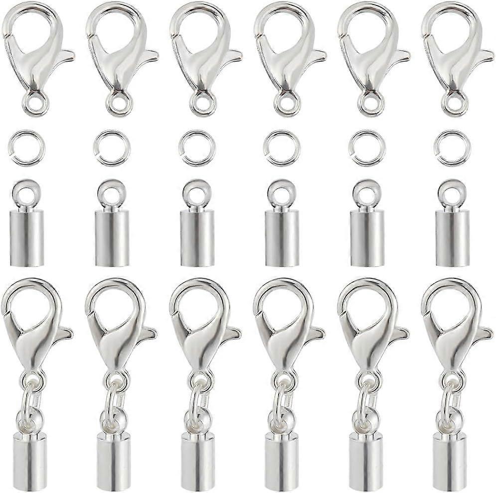 1 Box 50Pcs Metal Cord Ends Caps Cord End Bead Bulk Silver Brass Barrel Crimp Beads Tip with Open Jump Rings Zinc Alloy Lobster Claw Clasps for Jewelr