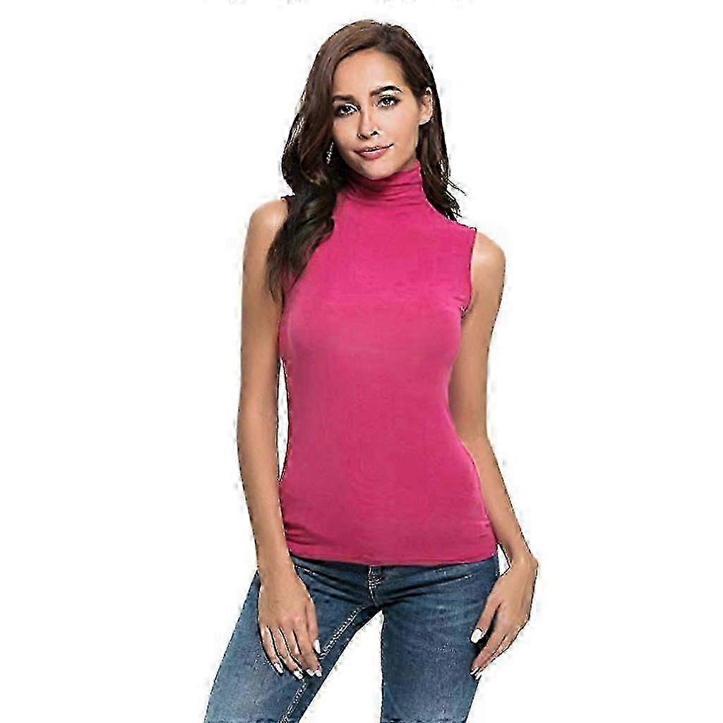 Solid Color Women's Vest - Slim Fit Turtleneck Sleeveless Top