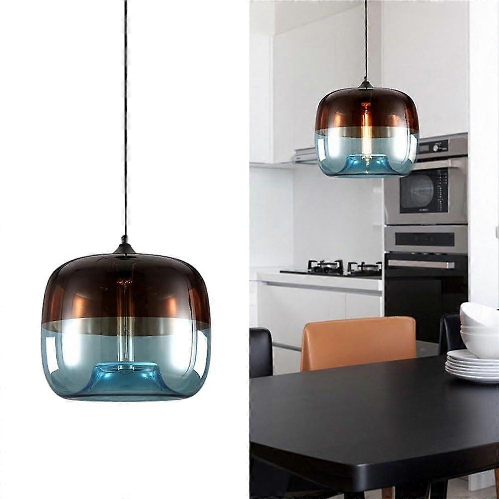 Amber Green Ombre Glass Pendant Light, Modern Dome Ceiling Fixture with 48in Adjustable Cord E26/E27