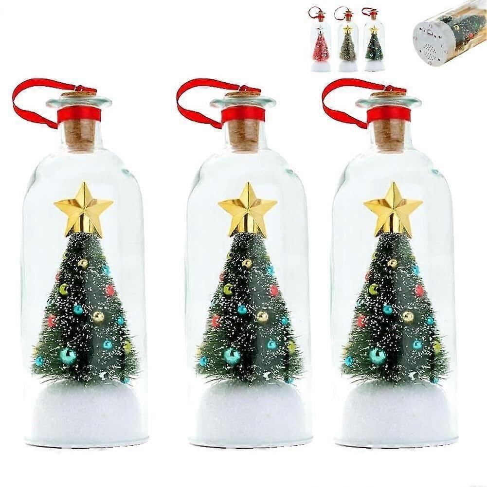 Christmas Tree Ornament with Voice Recording and Playback, Glass Message Bottle Keepsake Green 3pc