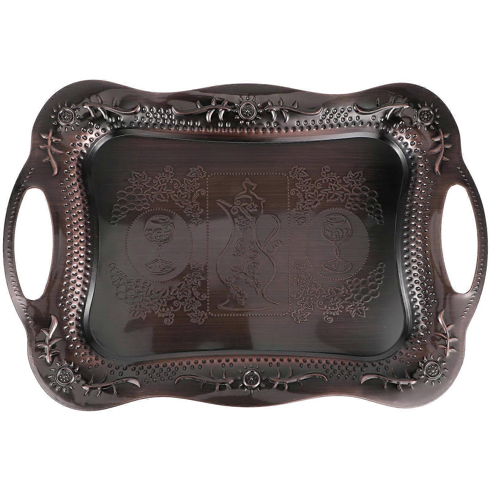 Stainless Steel Serving Tray for Storage Brown Rectangular Tray with Handles