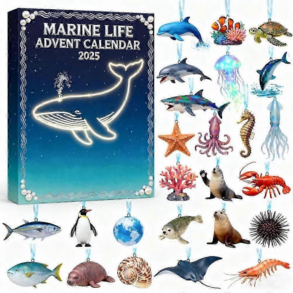 2025 Ocean Life Advent Calendar with 24 Marine Animal Ornaments for Christmas Tree Dcor