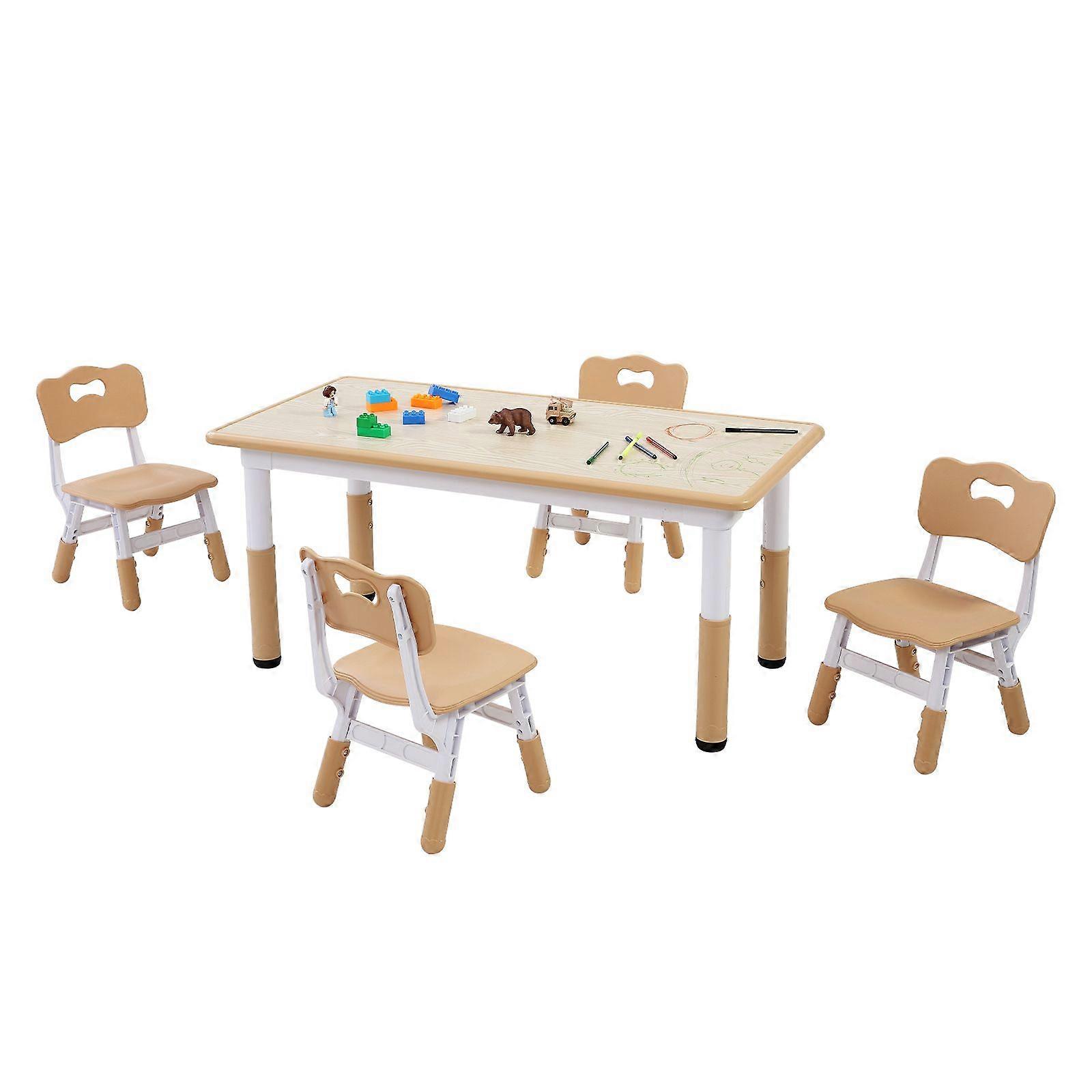 Kids Table and 4 Chairs Set, Height Adjustable Toddler Table and Chair Set, Graffiti Desktop, Children Multi-Activity Table