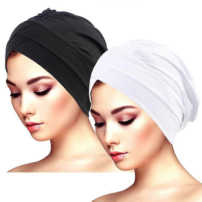 Chapeau Turban pliss�� classique, 2 pi��ces/lot, ��l��gant, couleur unie, foulard, bonnets ��lastiques respirants, casquette de chimio