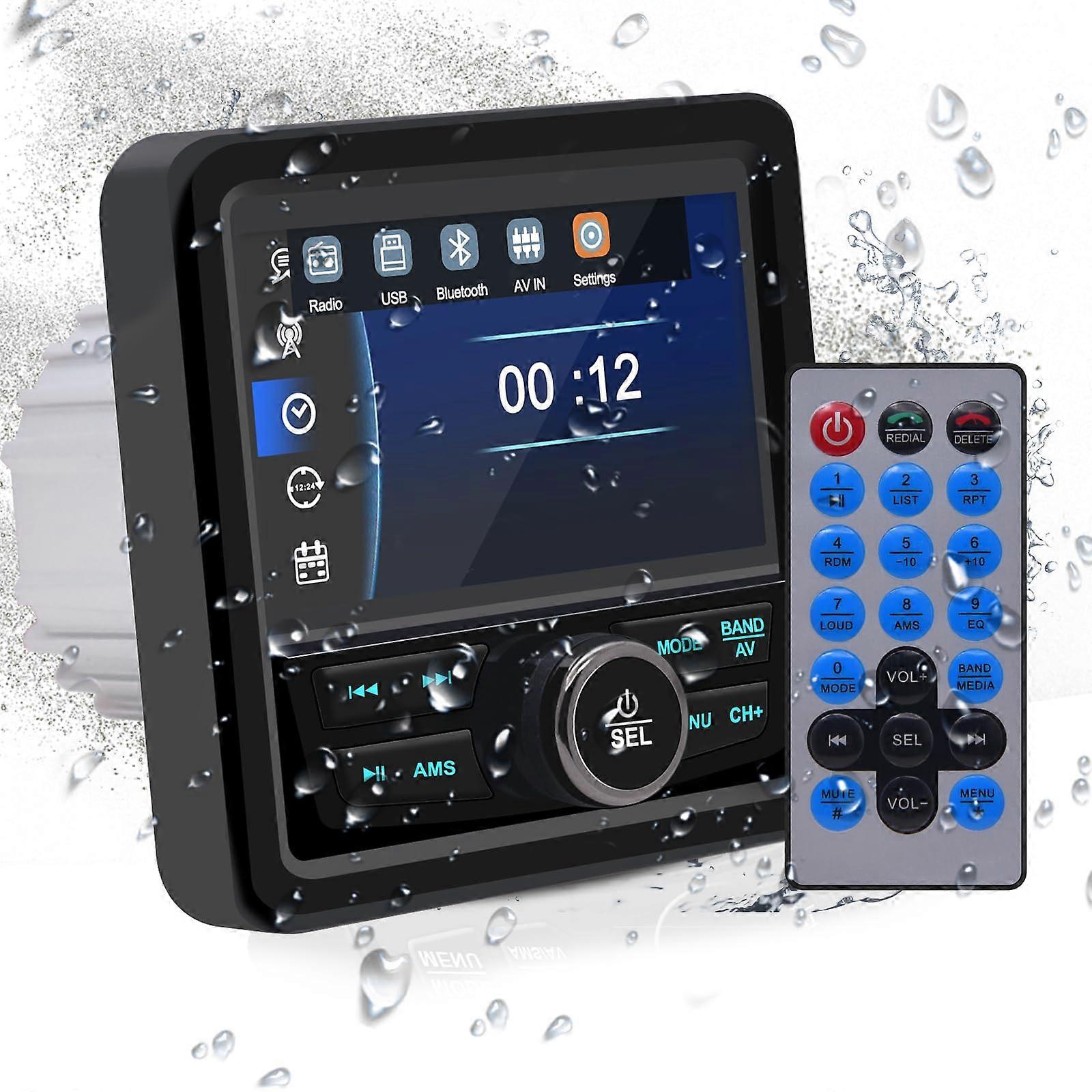 Waterproof Marine Stereo Bluetooth 5.0 Boat Radio with 4.1' LCD, AM/FM Tuner, 4x50W, EQ Modes