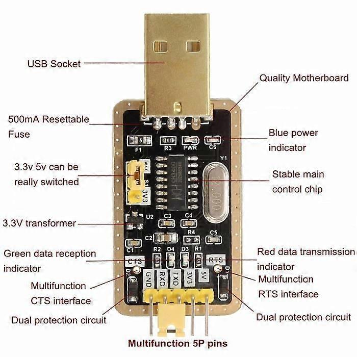 CH340G Upgrade to USB TTL Auto Converter Module Adapter STC Brush 3.3/5V