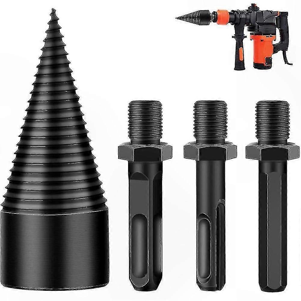 Hex Shank Drill Bits for Wood Splitting, 3-Handle Log Drill with Square and Round Design for Hand Drills