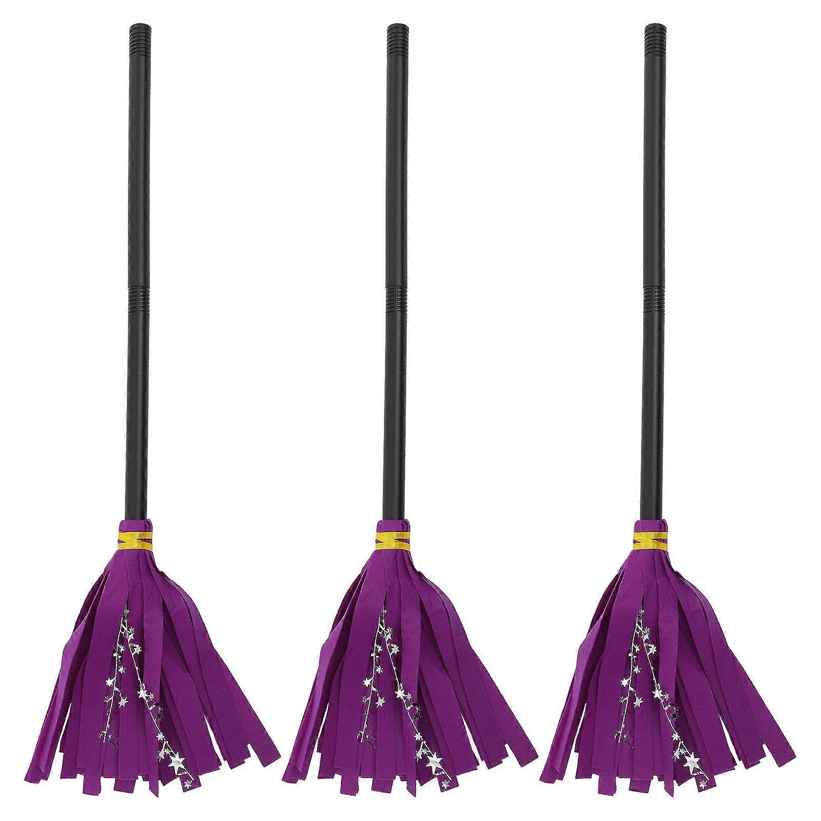Cosplay Witch Broom Halloween Witch Broom Prop 3Pcs Pack