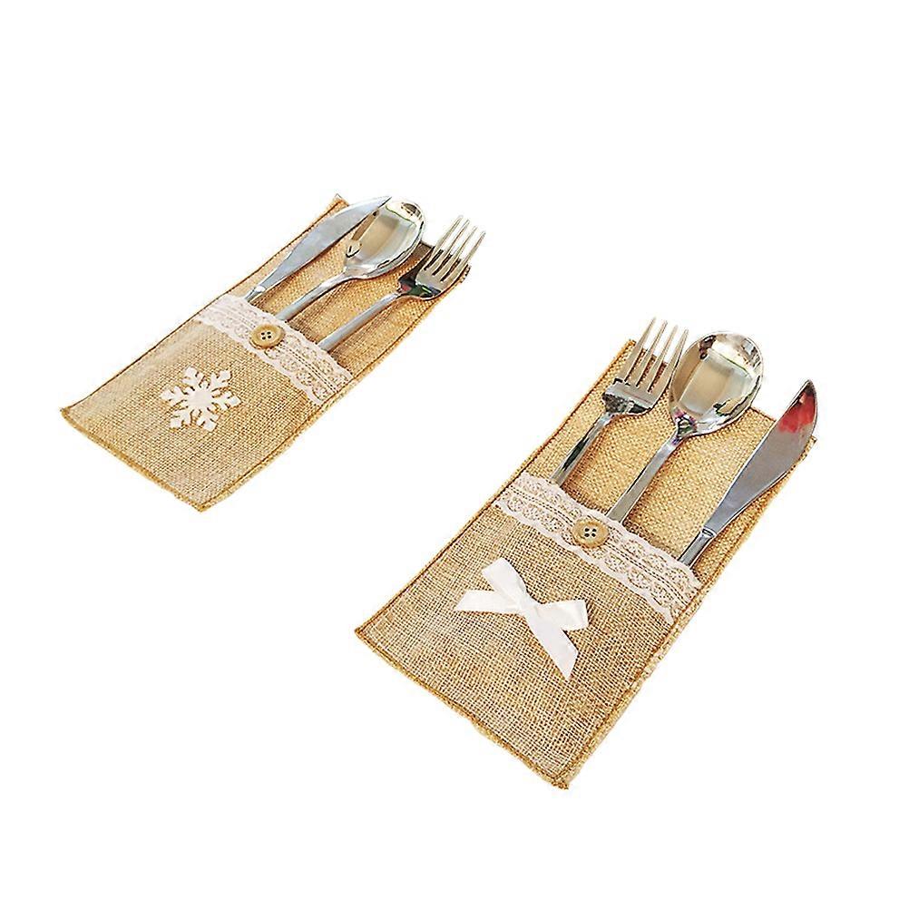 Burlap Tableware Bags Rustic Forks Holders for Decor 8Pcs Pack