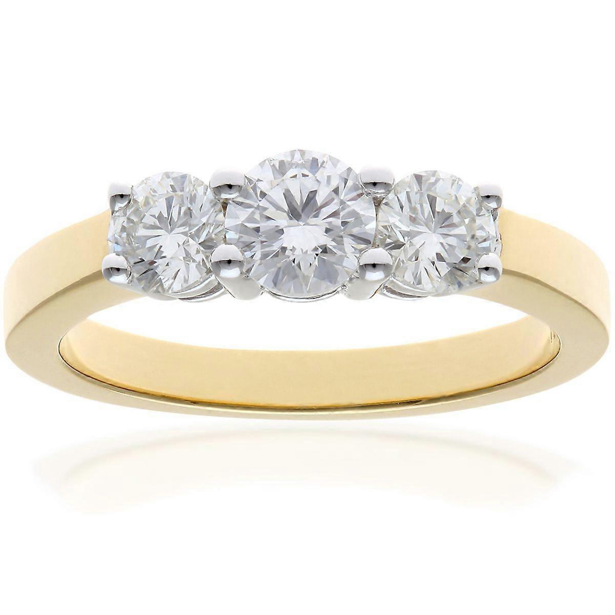 Jewelco London 18K 黄金圆形 1 克拉钻石共享爪子渐变三部曲戒指