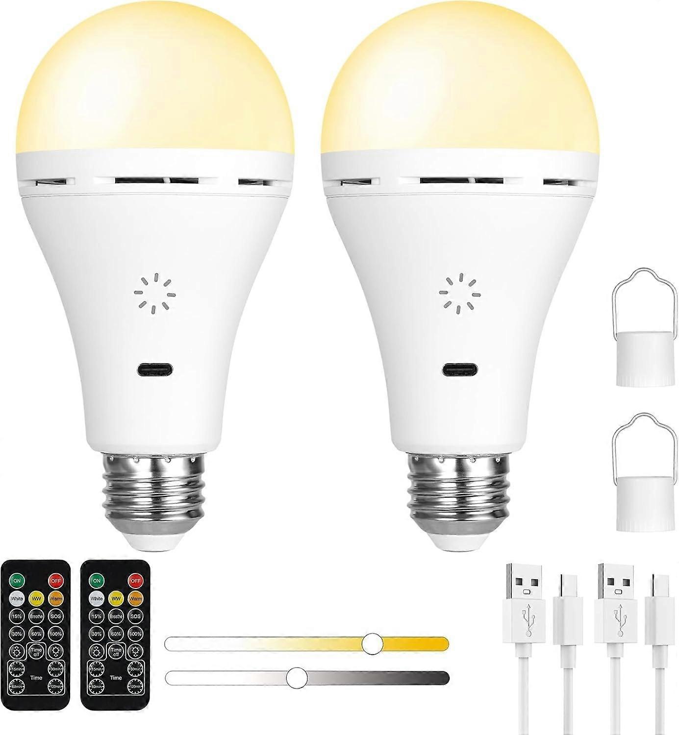 Ampoule LED rechargeable avec télécommande, à intensité variable et commande tactile, lot de 2